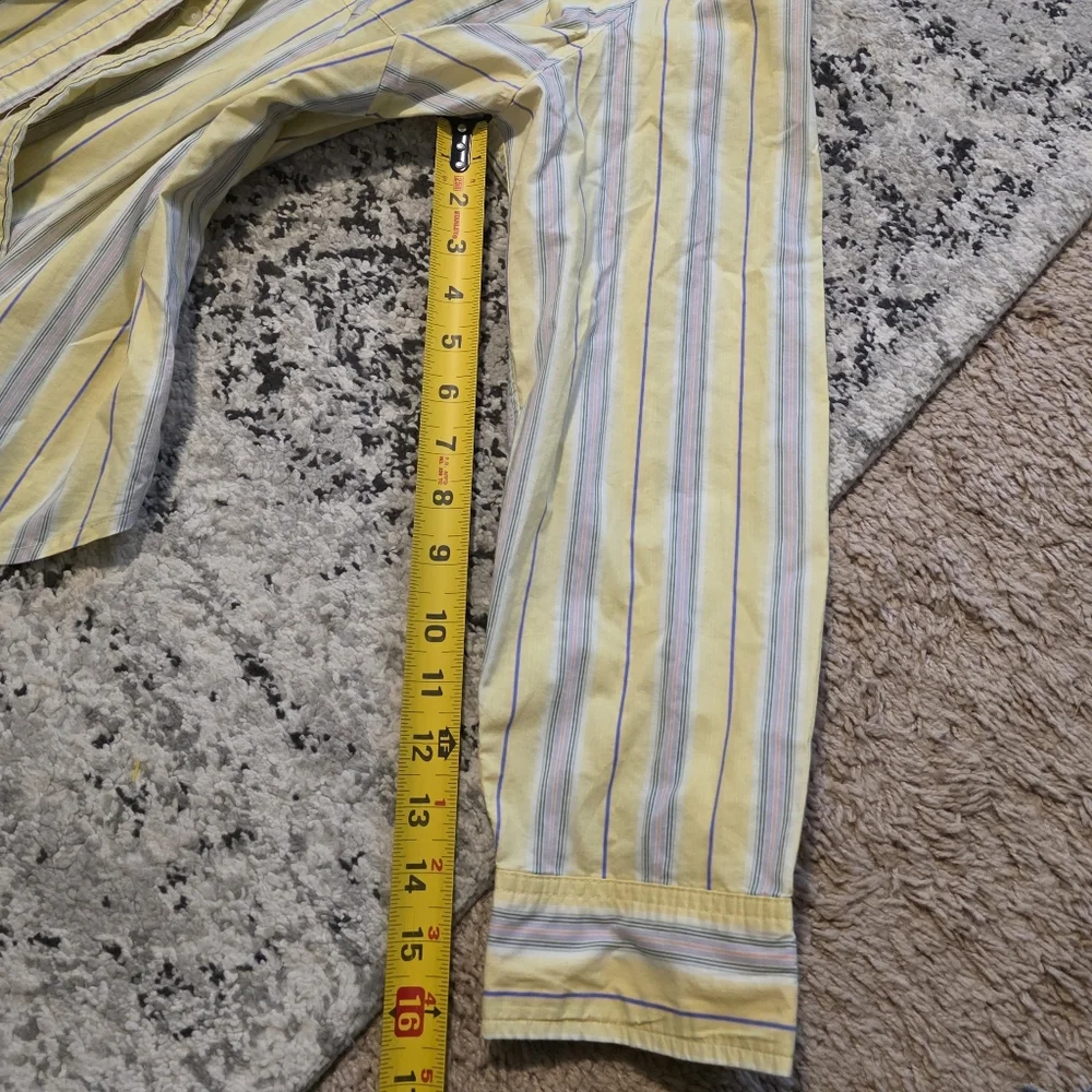 Y2k Old Navy Striped Button Up Collared Shirt Womens 1X Yellow Pink Blue Preppy - Picture 2 of 8